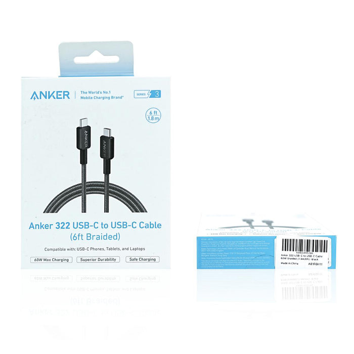ANKER 322 USB C-USB C 1.8 Metre Braided Cable - Black (A81F6H11)
