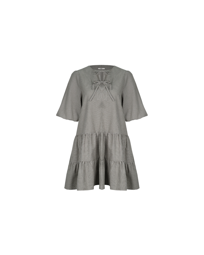BENNY TIERED DRESS KHAKI STRIPE