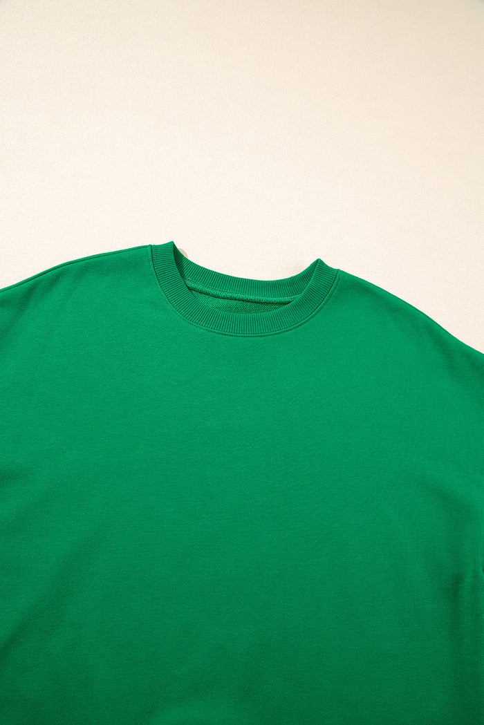 Dark Green Solid Classic Crewneck Pullover Sweatshirt - Tops/Sweatshirts & Hoodies