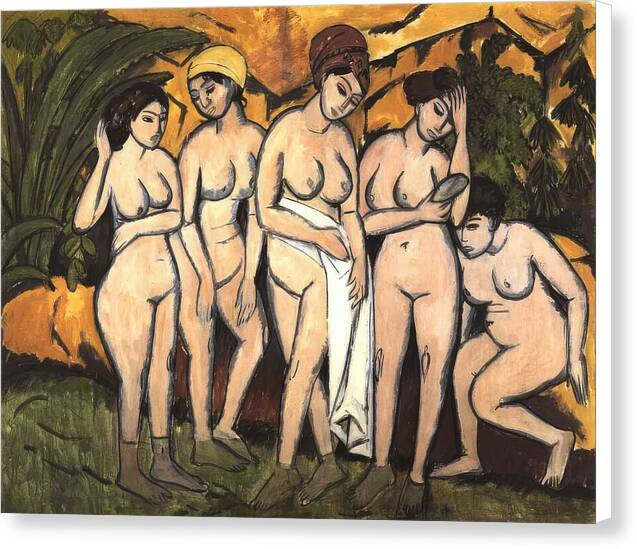 Five Bathing Women at a Lake - Canvas Print