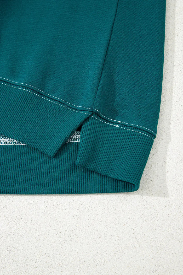 Green Contrast Striped Patchwork Drop Shoulder Sweatshirt - Tops/Sweatshirts & Hoodies