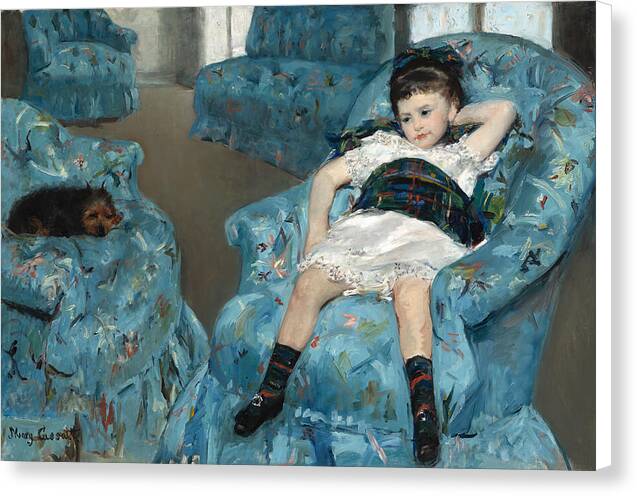 Little Girl in a Blue Armchair - Canvas Print