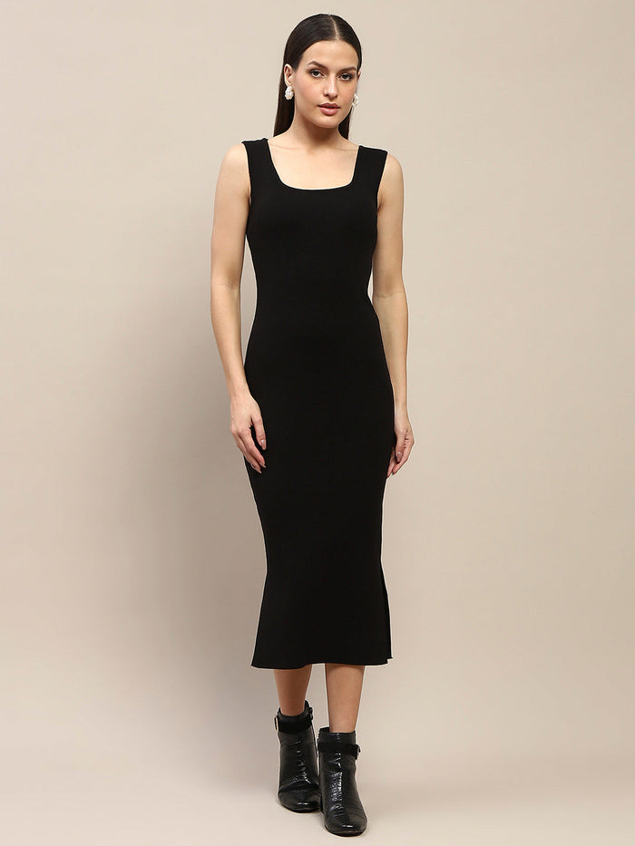 Madame Geometric Print Shrug and Solid Dress Black Ensemble