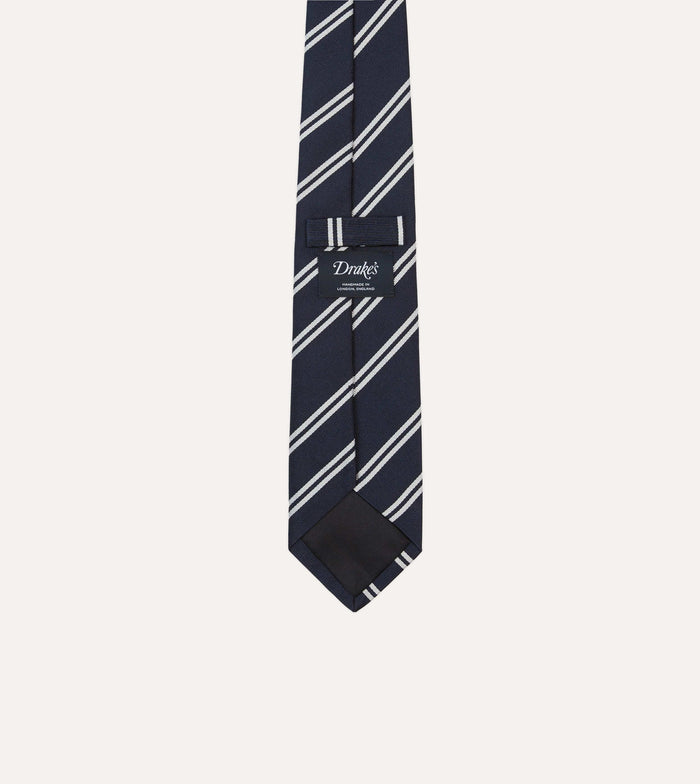 Navy and Ecru Double Stripe Repp Silk Tipped Tie