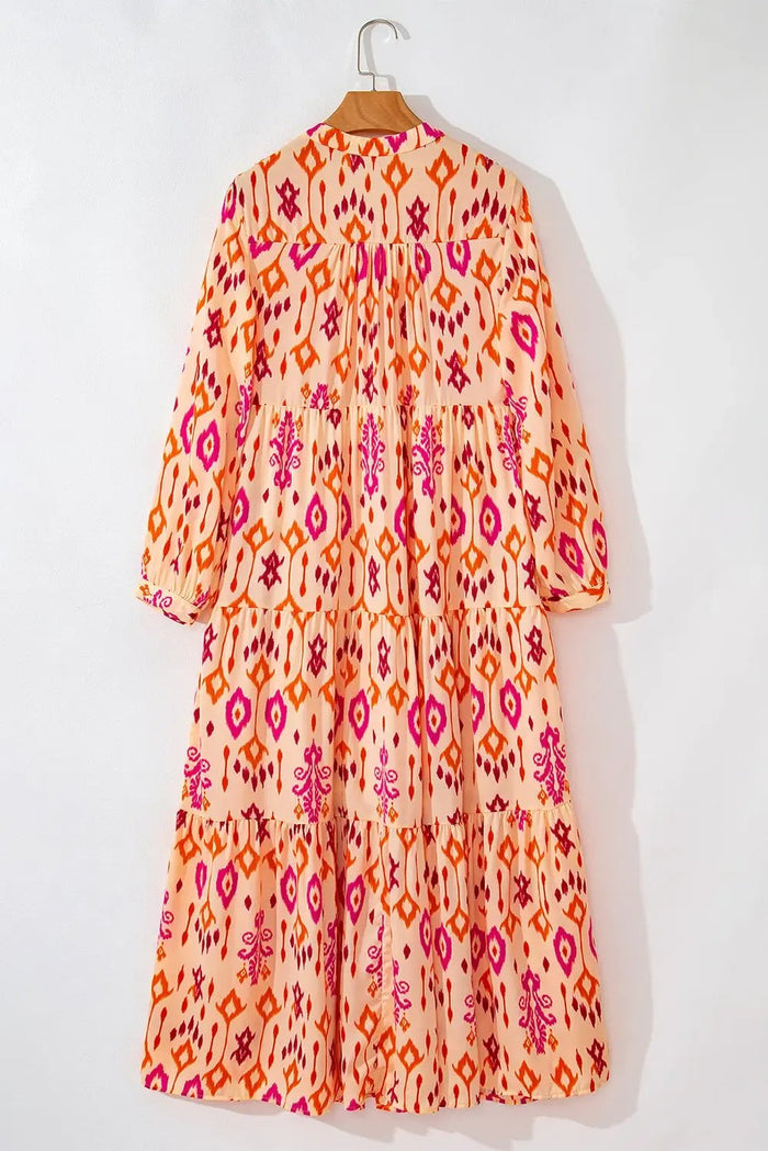 Orange Western Abstract Geometric Printed Maxi Dress - Dresses/Maxi Dresses