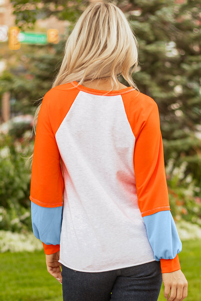 Raglan Sleeve Contrast Stitching Loose Fit Top - Tops/Long Tops