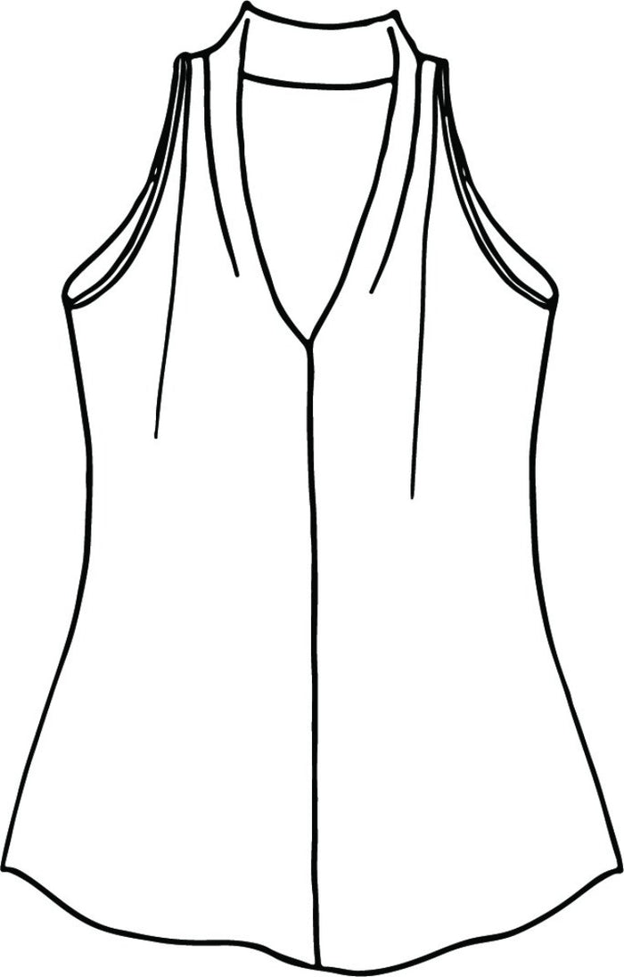 RSVP Tank, detailed sketch shown. Featuring shaping seams that come down from the shoulder, and a center seam down the front. 100% European Linen.
