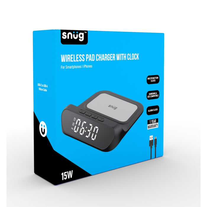 Snug Wireless Pad Charger With Clock 15W - Black (SNWI-PADCLK-BK)
