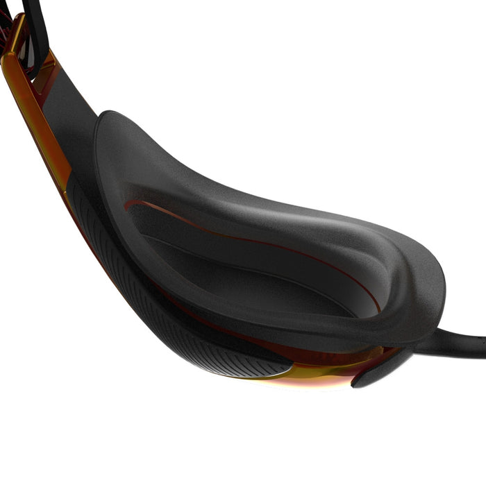 Speedo Fastskin Hyper Elite Mirror Goggles in black and copper with reflective lenses for swimming performance.
