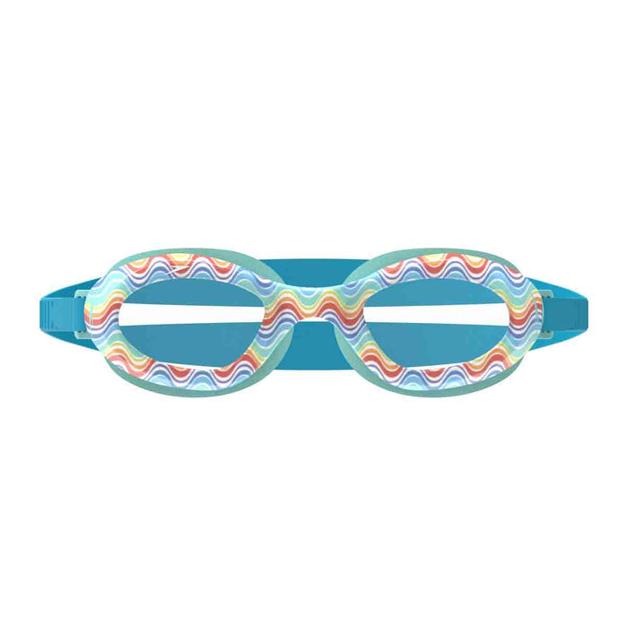 Speedo Junior Futura Hydrospex printed goggles in blue with adjustable strap and clear lenses for swimming.