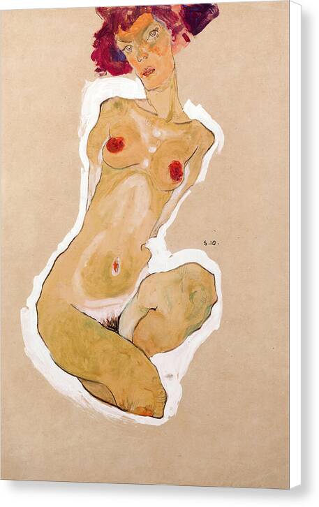 Squatting Female Nude - Canvas Print