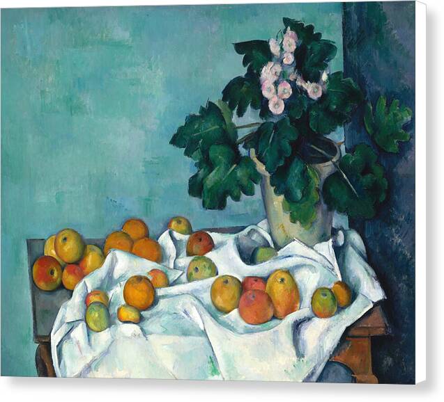 Still Life with Apples and a Pot of Primroses - Canvas Print