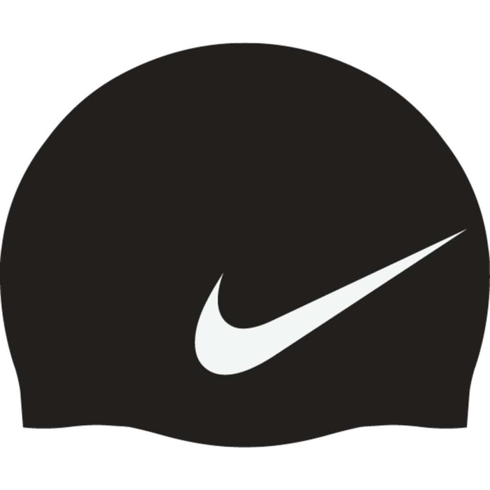 Nike Swim Training Big Swoosh Cap in black and white, designed for swim training and water sports.