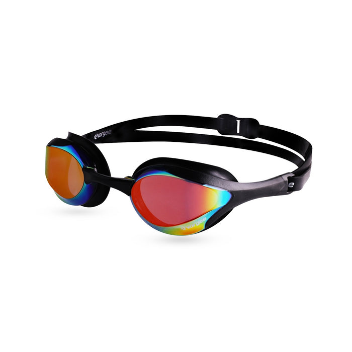 Vorgee Stealth MKII mirrored lens goggles in black, featuring a sleek design and reflective lens for aquatic sports.