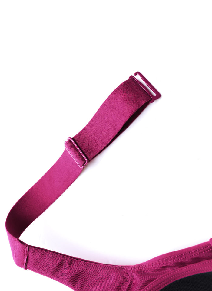 CRZ YOGA Womens Zip Front High Impact Sport Bra with Adjustable Straps Magenta Purple