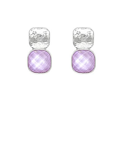12mm Faceted Stone & Hammered Metal Earrings