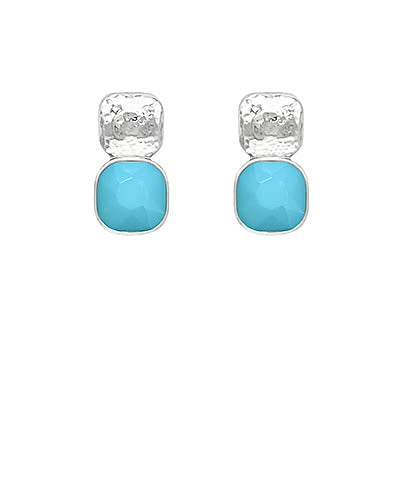 12mm Faceted Stone & Hammered Metal Earrings