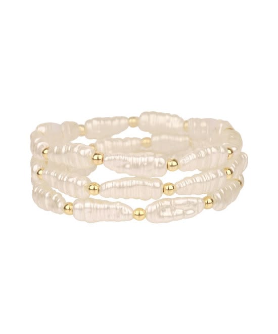 3-Row Baroque Pearl Stretch Bracelet