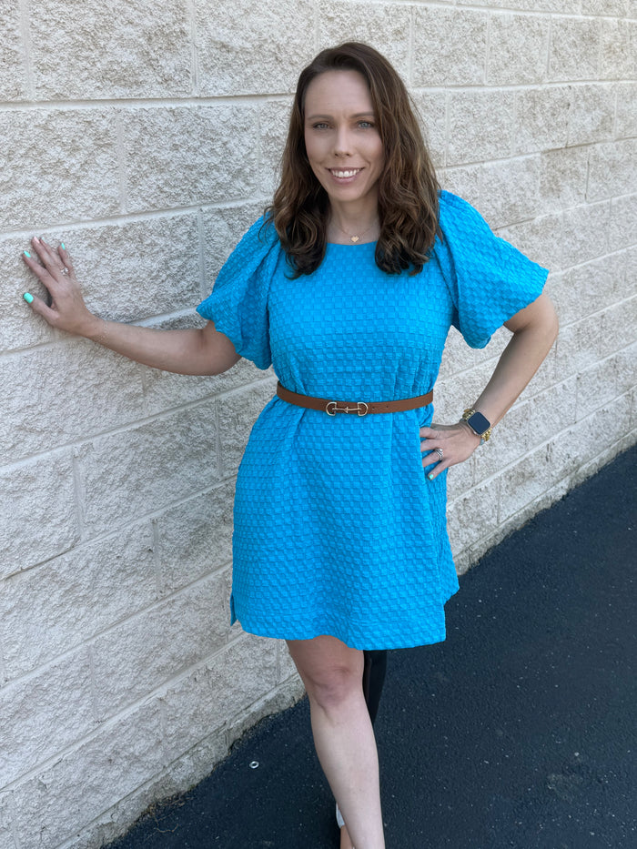 Jacquard Bubble Sleeve Mini Dress