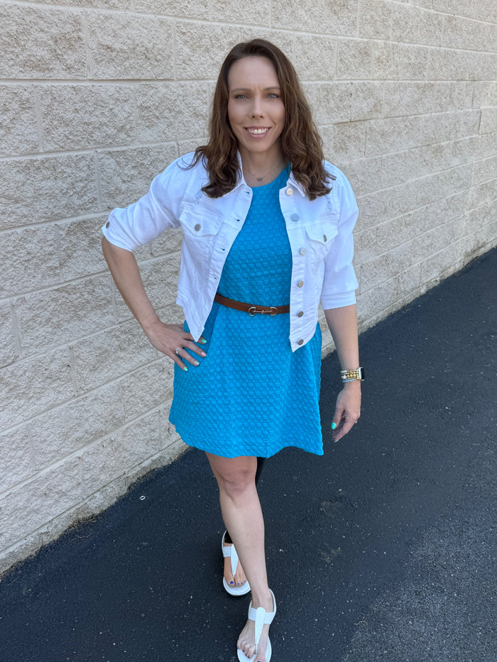 Jacquard Bubble Sleeve Mini Dress