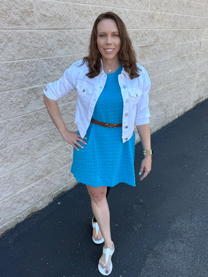 Jacquard Bubble Sleeve Mini Dress