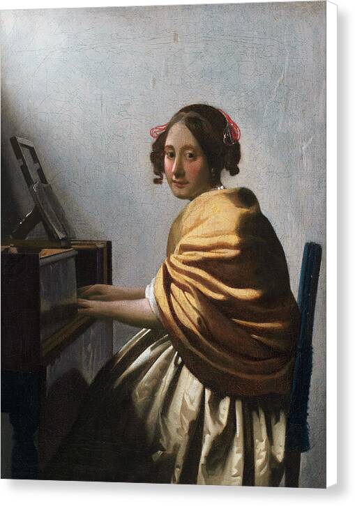 A Young Woman Seated at the Virginals - Canvas Print