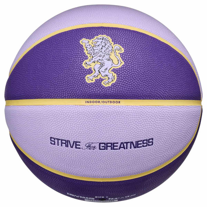 Nike All Court 8P 2.0 L James tennis balls in hydrangeas, Cel Gold, and purple, shown in a set of tennis balls with branding.
