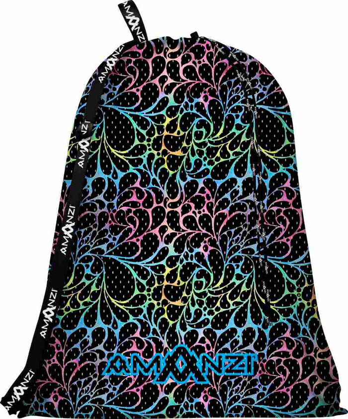 Amanzi Aquatica mesh bag in multicolor, lightweight and breathable storage bag with multiple compartments.