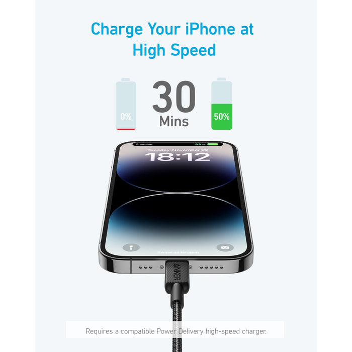 Anker 322 PowerLine USB C to MFI 1.8M 60W Cable - Black (A81B6H11)