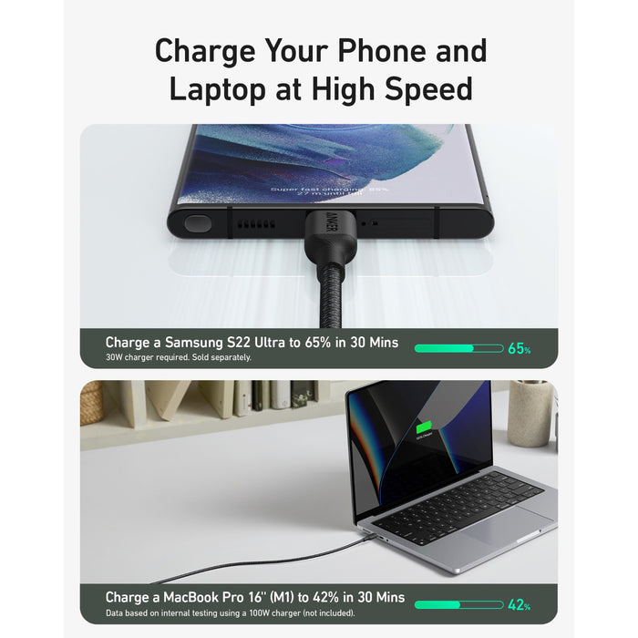 Anker 544 Bio-Based USB C-USB C Cable Fast Charging 140W 0.9M Cable - Black (A80F5H11)
