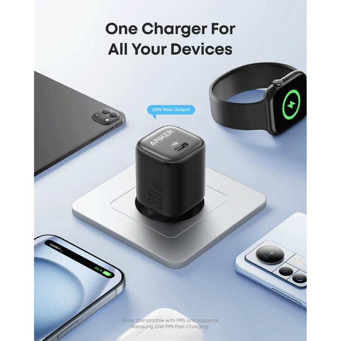 Anker Zolo 30W Compact USB C Charger With Cable - Black (B2698L11)