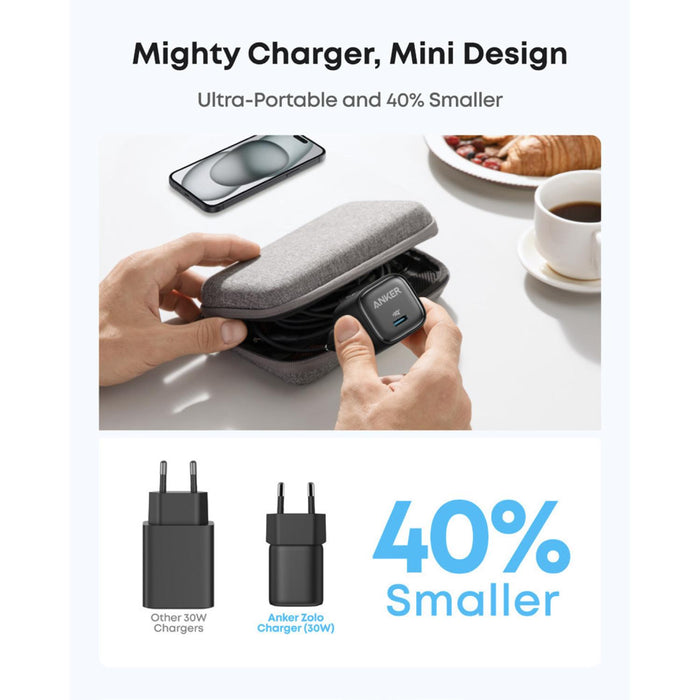 Anker Zolo 30W Compact USB C Charger With Cable - Black (B2698L11)
