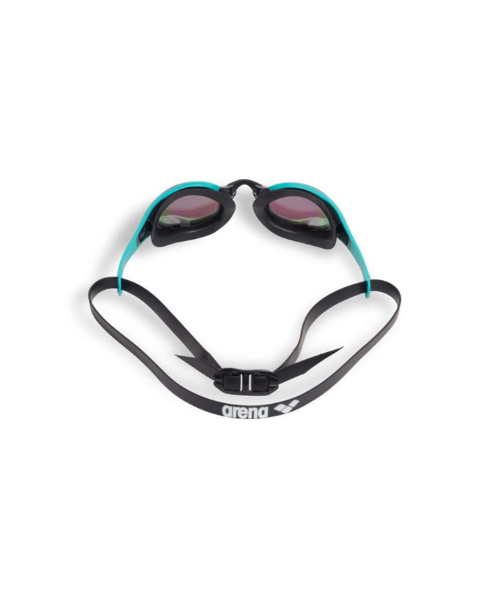 Arena Cobra Edge Swipe Mirror Racing Goggles in emerald, peacock, and black with reflective mirror lenses.