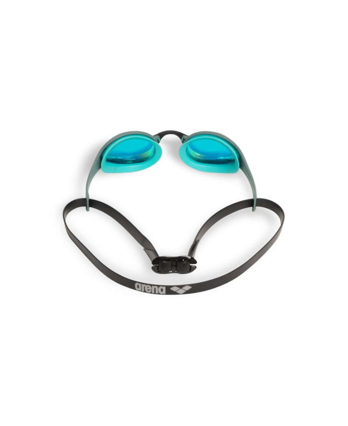 Arena Cobra Ultra Swipe Mirror Racing Goggles in aqua, sage, and peacock with mirrored lenses for competitive swimming.