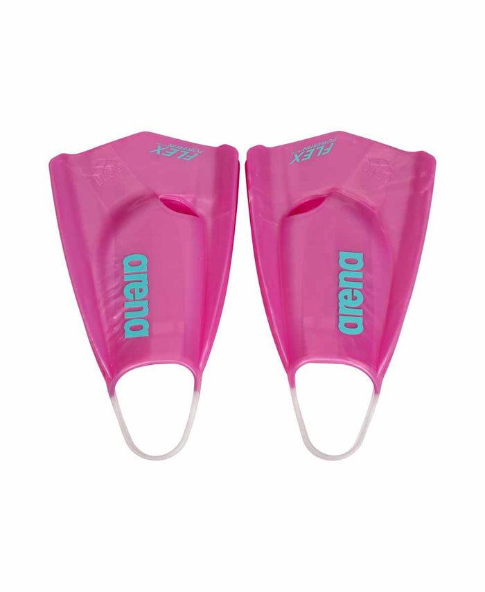 Arena Powerfin Pro Flex shimmered pink fins for swimming, featuring a flexible design and streamlined shape for performance.