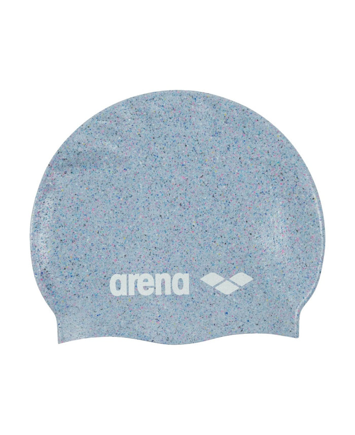 Arena silicone swim cap, a smooth, snug-fitting swim hat in bright blue, designed for comfortable water sport use.