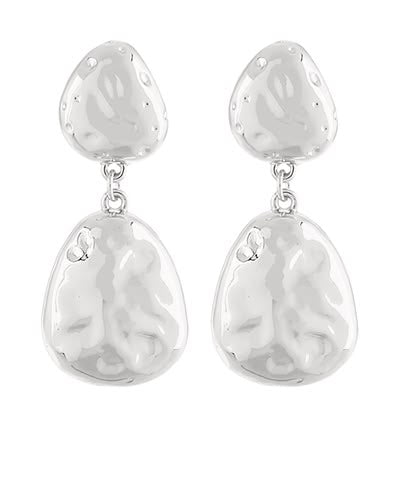 Artisan Hammered Organic Double Drop Earrings - Silver Statement Jewelry