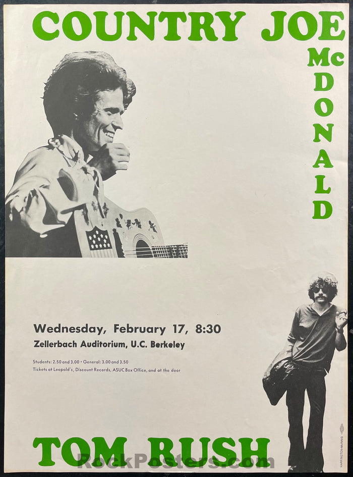AUCTION - Country Joe Tom Rush - 1971 Berkeley Poster - Near Mint Minus