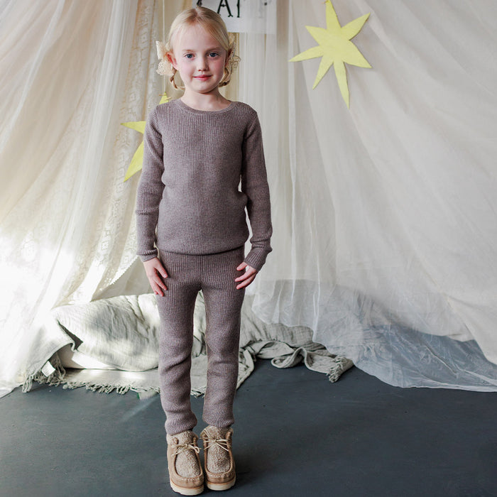 Baby & Kids Merino Wool Skinny Rib Leggings - Tapir
