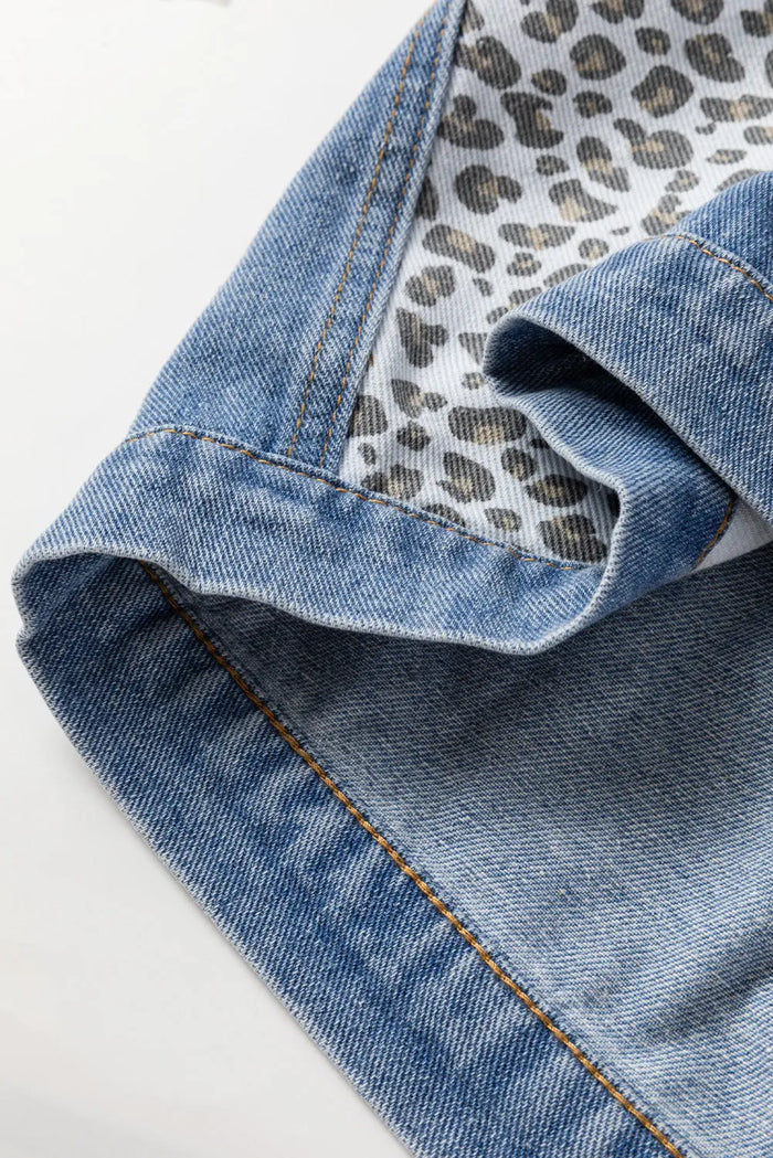 Beau Blue Leopard Patchwork Flap Detail Plus Size Denim Jacket - Size/Plus Outerwear