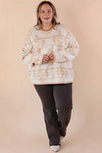 Beige Plus Size Western Aztec Print Loose Sweater - Size/Plus Sweaters & Cardigans