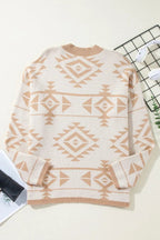 Beige Plus Size Western Aztec Print Loose Sweater - Size/Plus Sweaters & Cardigans