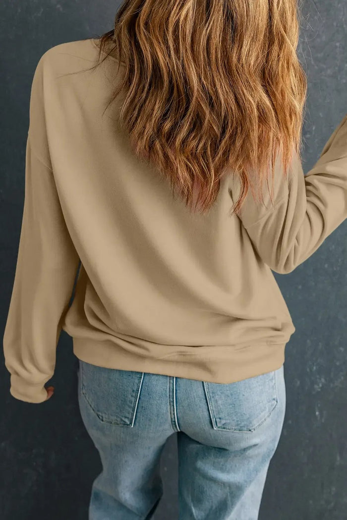 Beige Solid Crew Neck Drop Shoulder Plus Size Sweatshirt - Size/Plus Sweatshirts & Hoodies