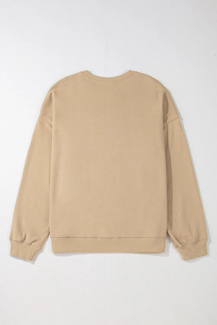 Beige Solid Crew Neck Drop Shoulder Plus Size Sweatshirt - Size/Plus Sweatshirts & Hoodies
