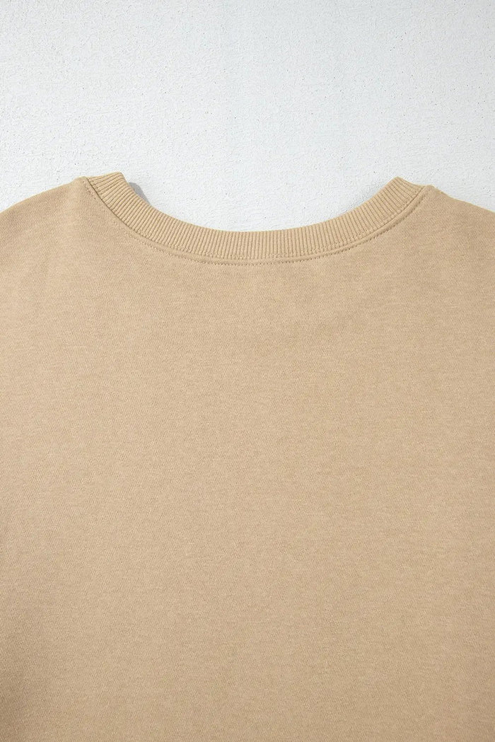 Beige Solid Crew Neck Drop Shoulder Plus Size Sweatshirt - Size/Plus Sweatshirts & Hoodies