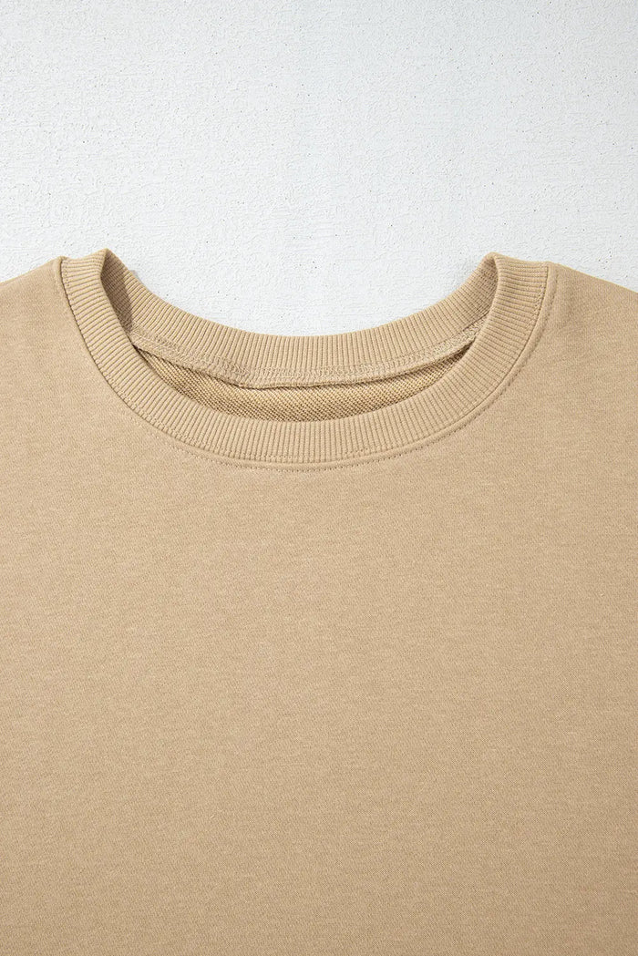 Beige Solid Crew Neck Drop Shoulder Plus Size Sweatshirt - Size/Plus Sweatshirts & Hoodies