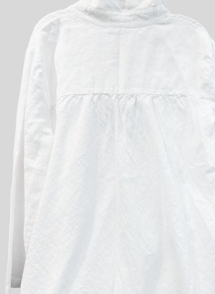 Bias Back Shirt, shown in White, on the reverse.  Featuring a top yoke detail, and the lower 3/4 of the shirt is more generous, and cut on the bias for a beautiful drape to the fabric.
