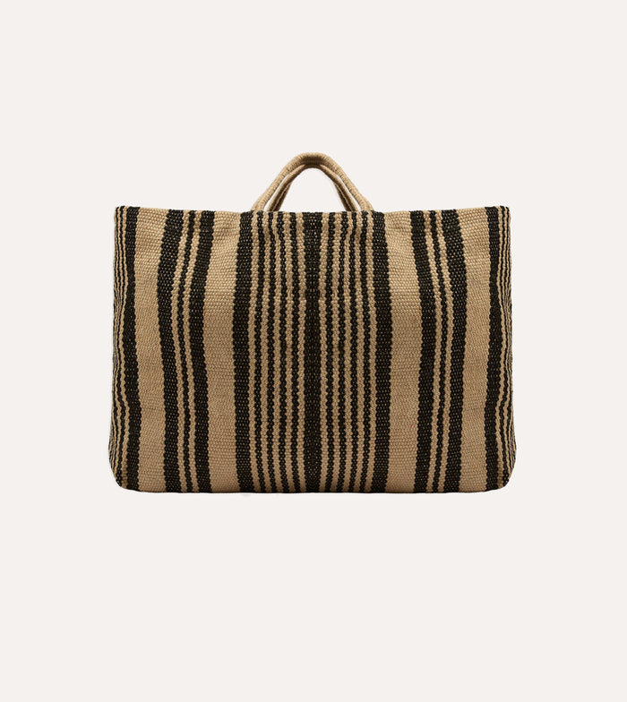Black and Beige Maison Bengal Extra Large Jute Poresh Tote Bag