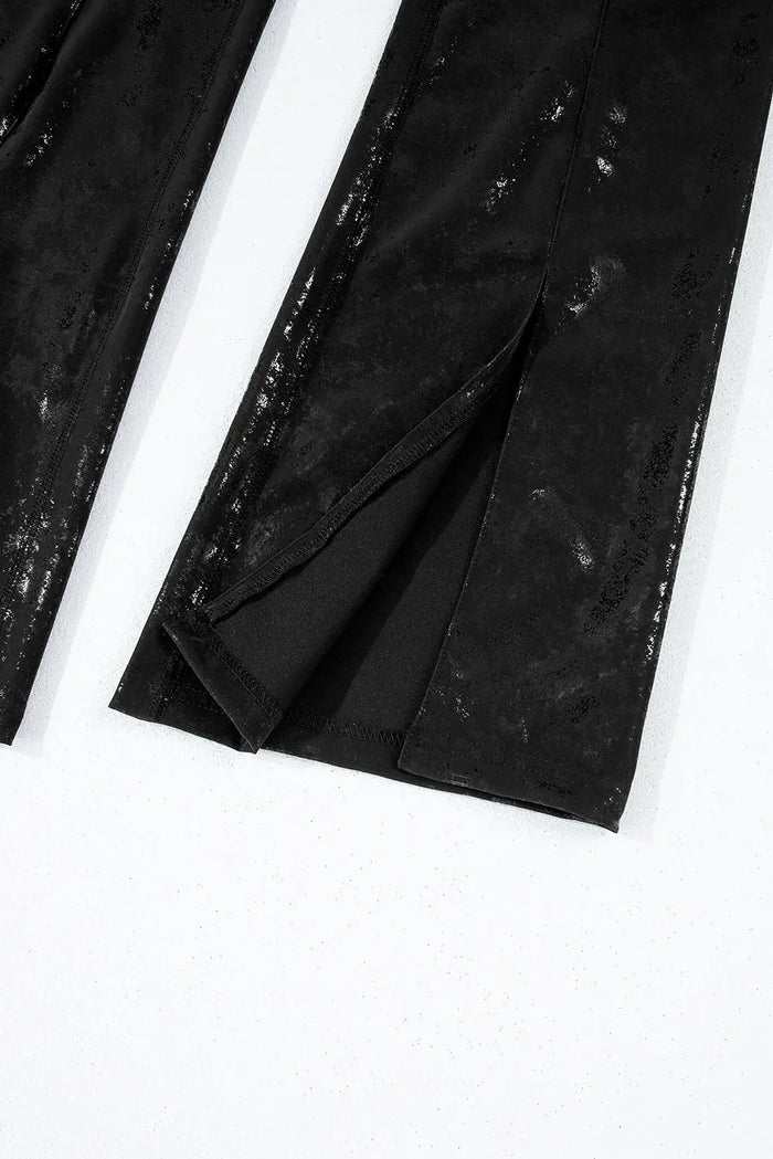 Shop Black Faux Leather Splits High Waist Leggings at eAura