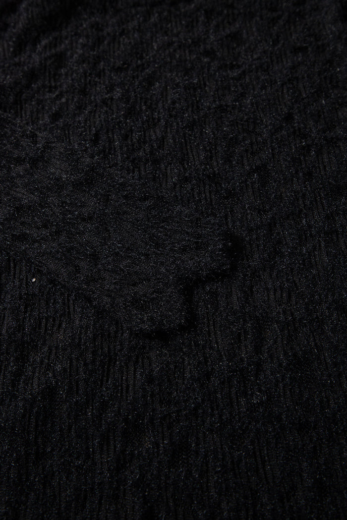 Black Flower Lace See Through Mock Neck Long Sleeve Top - Tops/Long Tops